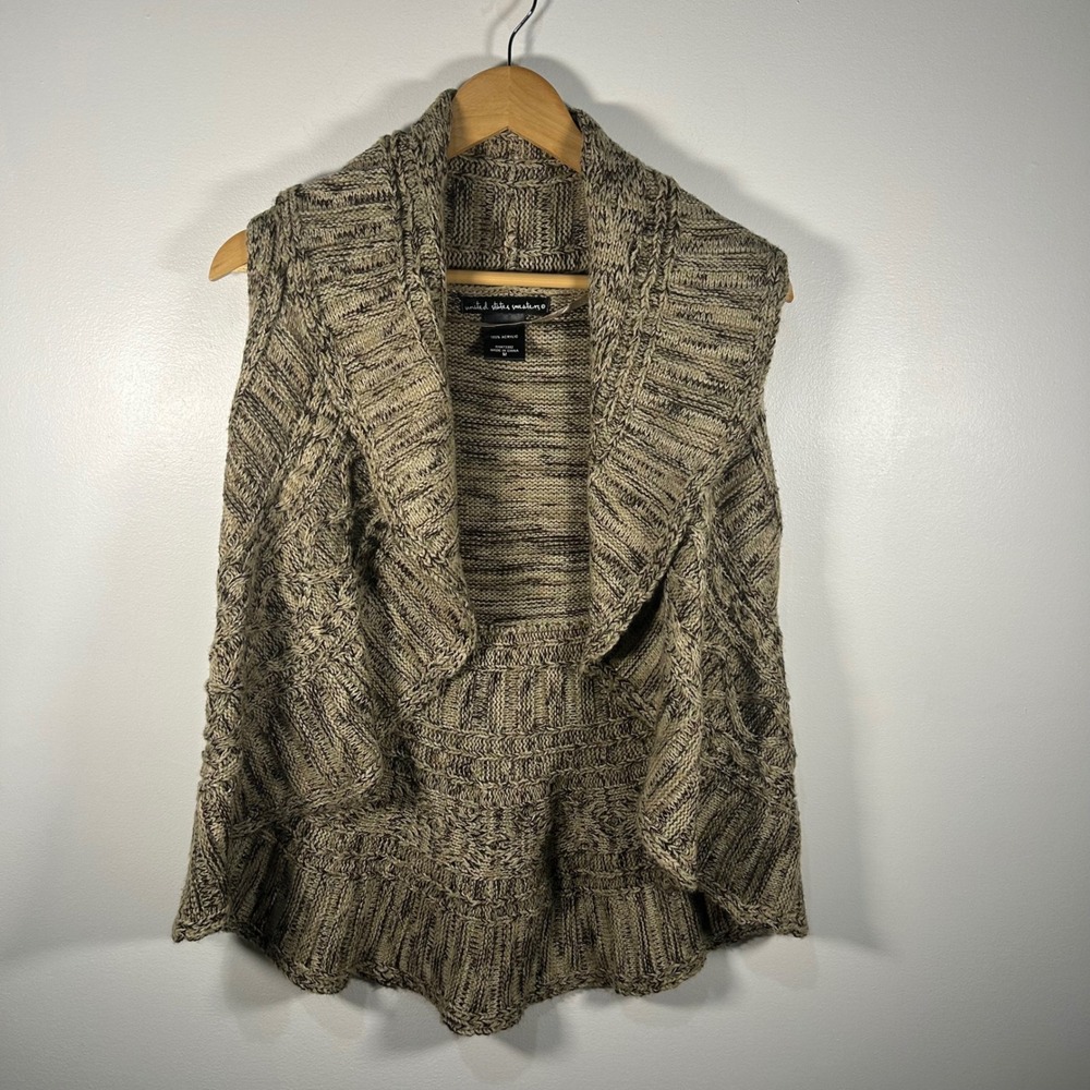 United States Sweaters Women Knit Cowl Neck Sleeveless Vest Tan Brown M